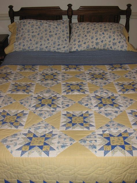 Sunshine Quilt, Shabby Chic Quilts, Blue Quilt, Yellow Quilts, Quilts Patterns, Side Bar, Half Square Triangle Quilts, Quilt Care, April Cornell