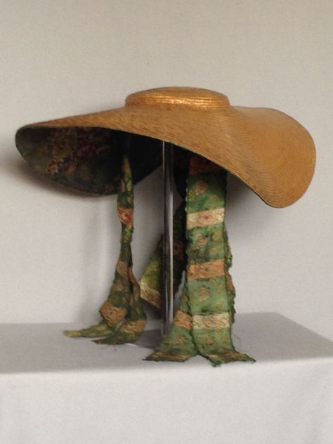 Rare Bergere Straw Hat with silk lined under-brim (I have reproduction without lining. I put hat elastic to keep under my hair and pinned up back with big bow. Will add trim or maybe pin big flowers next. Damask Skirt, Brocade Waistcoat, 18th Century Hats, 1700 Fashion, Historical Hats, 18th Century Women, 18th Century Dress, 18th Century Costume, 18th Century Clothing