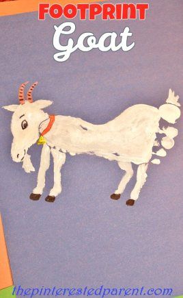 Footprint Goat Craft - Footprint crafts A-Z G is for goat Footprint Animals, Handprint Animals, Goat Craft, Farm Animal Crafts, Animal Footprints, Footprint Craft, Footprint Crafts, F H, Footprint Art