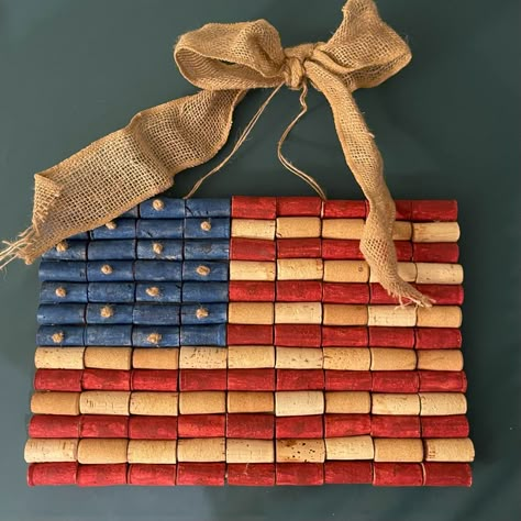 New Made Completely With Hand Painted Wine Corks Comes With Burlap Bow 16”X11x Wine Corks Ideas, Corkscrew Crafts, Patriotic Christmas Decorations, Champagne Cork Crafts, Corks Crafts, Cork Creations, Wine Cork Diy Projects, Bottle Top Crafts, Cork Diy Projects