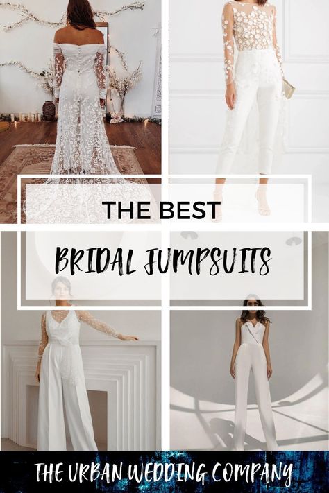 From simple and modern to ornate and dramatic, bridal jumpsuits are perfect for any bride’s style. They work for a traditional or alternative wedding style. Wedding White Pantsuit, Wedding Dress Turns Into Jumpsuit, White Bridal Jumpsuit The Bride, White Wedding Jumpsuits, Bridal Jumpsuit Uk, Simple Wedding Jumpsuit, Bride Jumpsuit Plus Size, Convertible Wedding Dress Jumpsuit, Wedding Romper The Bride White Jumpsuit