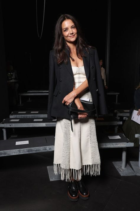 Dress With Blazer, Fall Fashion Boots, Katie Holmes Style, Leather Midi Dress, Scene Fashion, Black Knit Dress, Winter Outfit Inspiration, Katie Holmes, Spring 2023