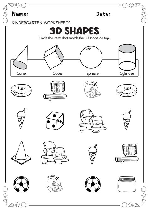 3D Shapes Worksheets - Free Printable Shapes for Kids

Help your child learn about 3D shapes with these free printable worksheets. Includes 10 different worksheets with a variety of activities, such as matching, tracing, and 2d Shape Worksheets Kindergarten, 3d Shapes Kindergarten Free Worksheets, Shapes And Patterns Worksheet Grade 2, 3d Shapes For Kindergarten, 2d And 3d Shapes Worksheet, 3d Shapes Kindergarten, Shape Worksheet, Shape Activities Kindergarten, 3d Shapes Activities