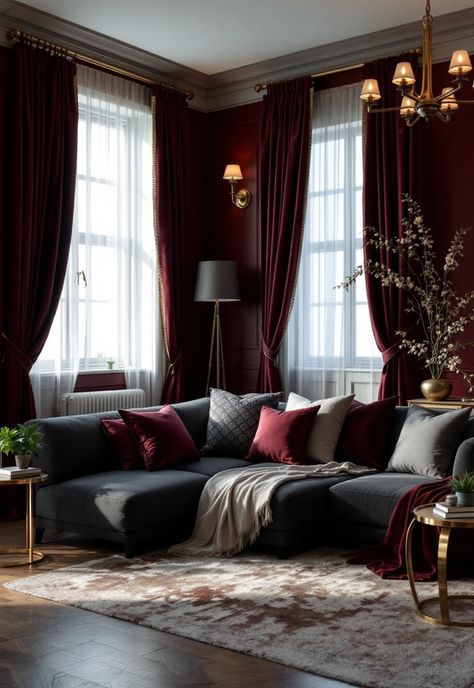 Dark Grey Couch Living Room Dark Grey Curtains Living Room, Burgundy Curtains Living Room, Grey Curtains Living Room, Dark Grey Curtains, Dark Grey Couch Living Room, Burgundy Curtains, Interior Design Living Room Modern, Grey Couch Living Room, Clean My House