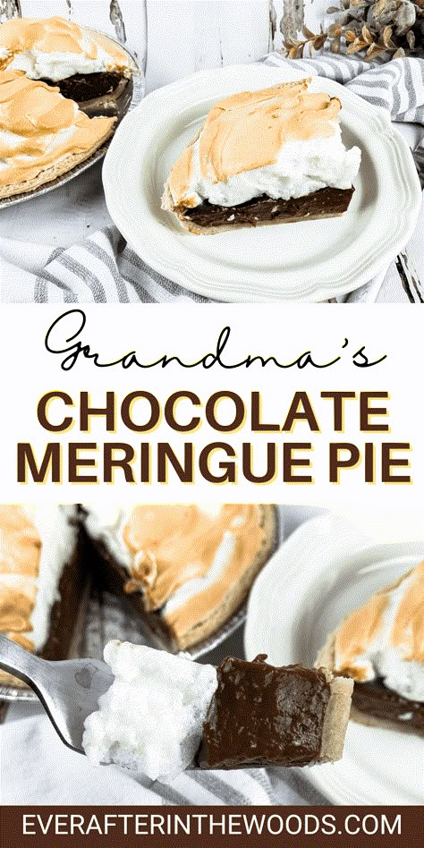 Chocolate Meringue Pie Recipe, Best Chocolate Pie Recipe, Best Chocolate Pie, Grandma's Chocolate Pie, Homemade Chocolate Pie, Vanilla Meringue, Chocolate Meringue Pie, Chocolate Pie Recipe, Meringue Pie Recipes