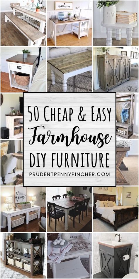 Get the country-chic look for less with these cheap and easy DIY Farmhouse Furniture Ideas. From DIY farmhouse tables to farmhouse benches, there are plenty of DIY ideas for every part of your home including the bedroom, living room, dining room, bathroom and much more! Diy Farmhouse Furniture, Farmhouse Furniture Ideas, Farmhouse Benches, Farmhouse Furniture Diy, Diy Farmhouse Ideas, Farmhouse Tables, Diy Farmhouse Table, Diy Furniture Easy, Furniture Renovation