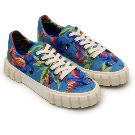 Farm Rio Macaw Tropical Sneakers Shoes Size: 6.5 Blue Tropical Macaw Bird Print Lace Up Textured Platform Retail: $160 New, New With Tags Tropical, Spring, Summer, Casual, Resort, Vacation, Printed Sneakers, Tennis Shoes, Blue Macaw, Flatform Sneakers, Rainbow Sneakers, Sneakers Multicolor, Mule Sneakers, Print Sneakers, Platform Sneaker, Sneakers Blue, Best Sneakers