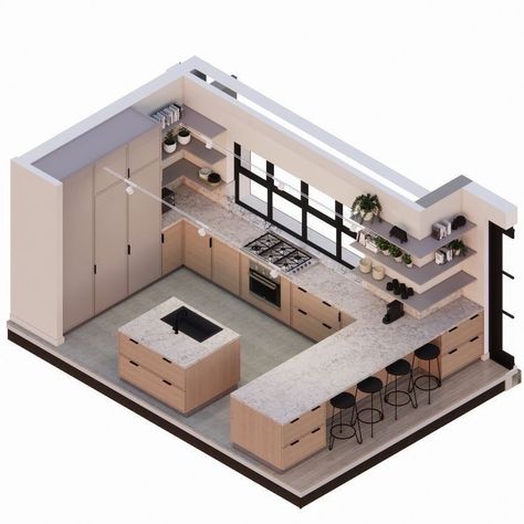 Desain Pantry, Kitchen Layout Plans, Revit Architecture, House Floor Design, Kitchen Design Modern White, Kitchen Interior Design Decor, Autodesk Revit, Kitchen Interior Design Modern, Kitchen Design Plans