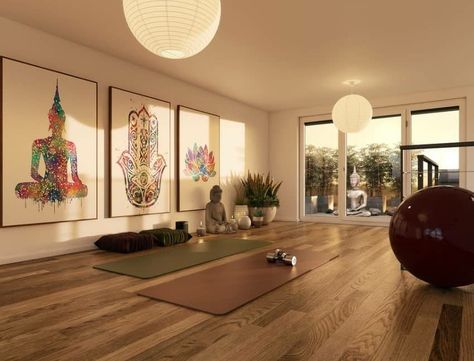 Sala Zen, Home Gym Design Ideas, Gym Design Ideas, Sala Yoga, Meditation Room Design, Yoga Meditation Space, Yoga Room Design, Home Yoga Room, Yoga Meditation Room