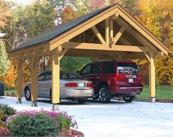 Timber Frame Carport, Timber Carport, Wooden Carports, Building A Carport, Carport Patio, Carport Kits, Carport Plans, Wood Canopy, White Spruce