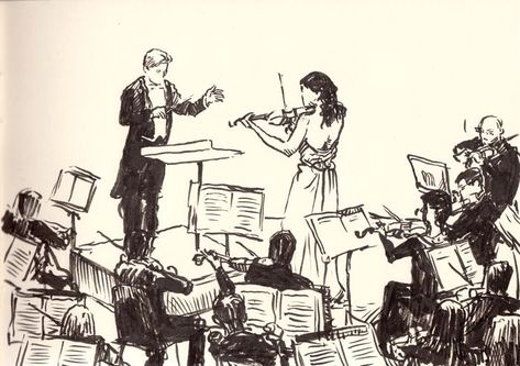 Music Concert Drawing, Orchestra Drawing, Orchestra Pictures, Orchestra Illustration, Orchestra Aesthetic, Violin Concert, Pinterest Stories, Pen Sketches, Cricut Stencils