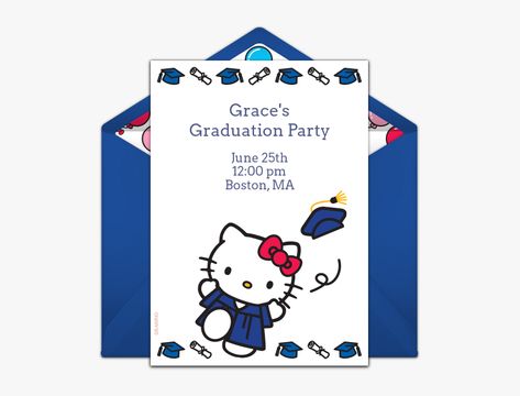 Hello Kitty Graduation Invitations, Hello Kitty Graduation Gift, Hello Kitty Graduation Party Ideas, Hello Kitty Graduation Cakes, Hello Kitty Graduation Party, Diy Graduation Invitations, Graduation Invitations Ideas, Sanrio Graduation, Graduation Invitation Ideas