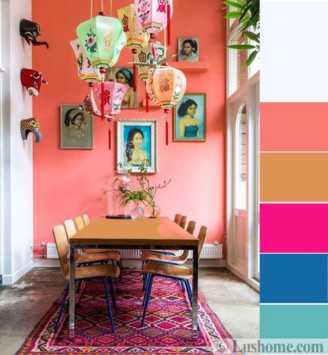 Modern Coral Pink Color Schemes, Ready to Use Color Combinations for Room Decorating Color Combinations For Room, Coral Paint Colors, Coral Living Rooms, Coral Color Schemes, Coral Room, Coral Colour Palette, Modern Bedroom Colors, Coral Bedroom, Room Color Combination