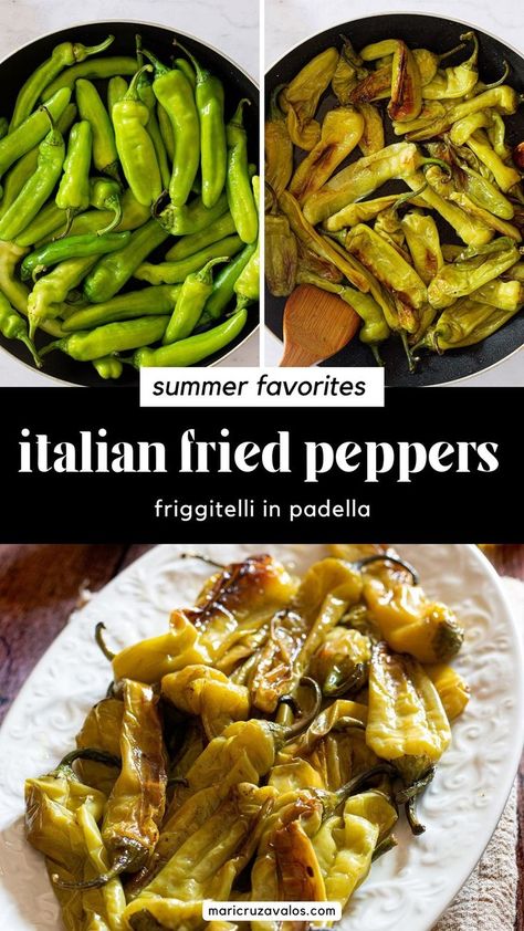 collage of italian fried peppers preparation with text overlay Italian Fries, Cubanelle Pepper, Sweet Pepper Recipes, Italian Side Dishes, Fried Peppers, Simple Appetizer, Bbq Side Dishes, Al Fresco Dinner, Traditional Italian Dishes