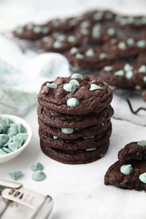 Chewy Chocolate Mint Cookies, Mint Fudge Cookies, Mint Chocolate Chip Recipes, Mint Chocolate Chip Snowball Cookies, Chocolate Mint Recipes, Christmas Work Gifts, Green Sugar Cookies, Chocolate Mint Chip Cookies, St Patricks Day Treats