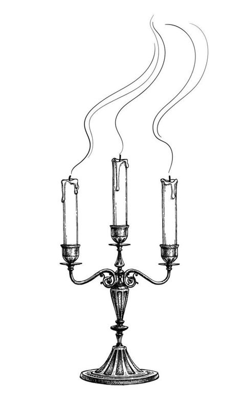 Extinguished candles in candelabrum. Ink sketch isolated on white background. Hand drawn vector illustration. Retro style. Candelabra Illustration, Candles Drawing, Moodboard Illustration, Candle Doodle, Old Candle Holder, Candle Sketch, Fall Doodles, Candle Illustration, Roman Tattoo