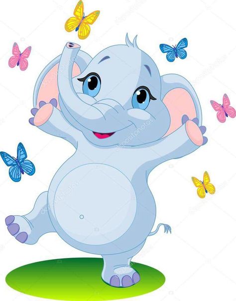 Baby Elephant Clip Art, Baby Elephant Cartoon, Elephant Clip Art, Elephant Illustration, Paper Flower Art, Royalty Free Clipart, Nursery Wall Stickers, Cute Elephant