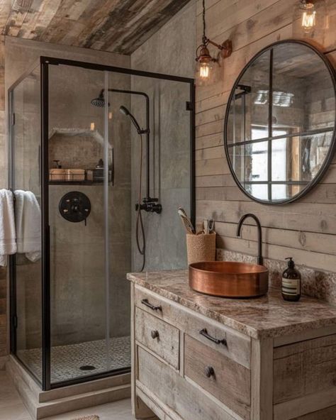 Rustic Pool Bathroom Ideas, Vaulted Ceiling Bathrooms, Modern Bathroom Design Guest, Country Cottage Shower Room, Shower Cabin Design, Master Bath Ideas Rustic, Barndominium Bathroom Ideas Rustic, Rustic Ensuite Bathroom Ideas, Modern Rustic Interior Design Bathroom