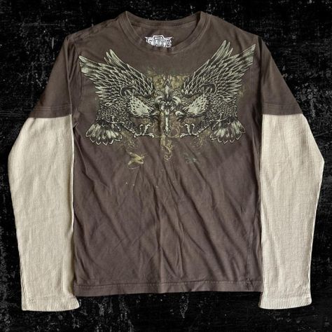 Long Sleeve And T Shirt Layering, Long Sleeves Outfit Men, Shirt Layering Outfit, Affliction Clothing, Shirt Outfit Men, 2000s Clothes, Long Sleeve Layer, Y2k Long Sleeve, Long Sleeve Outfits