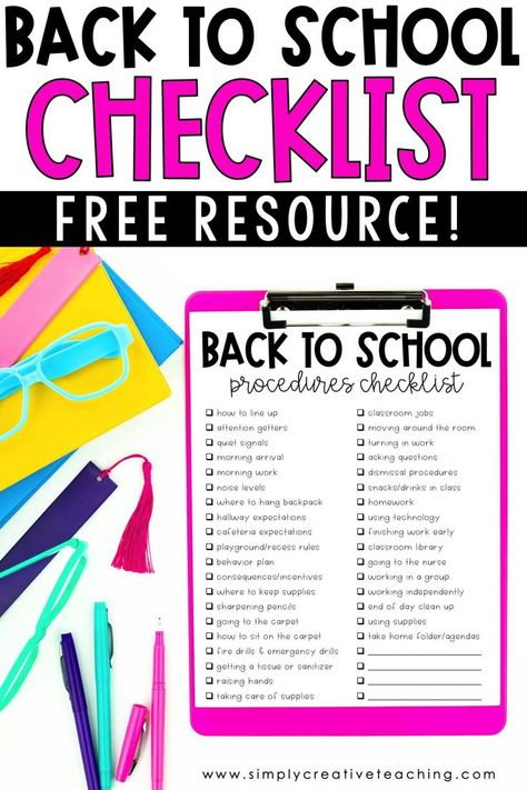 New Teacher Checklist, Routines And Procedures Checklist, Procedures Checklist, Back To School Procedures, Classroom Checklist, School Procedures, Teacher Tips And Tricks, Activities For Back To School, Teacher Checklist