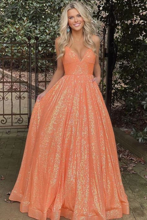 Orange Formal Dress Grad Dresses High School, Mesh Prom Dress, Stylish Gown, A Line Prom Dress, Evening Style, Sequin Prom Dress, Prom Dresses For Sale, Cute Prom Dresses, Evening Dresses Cocktail