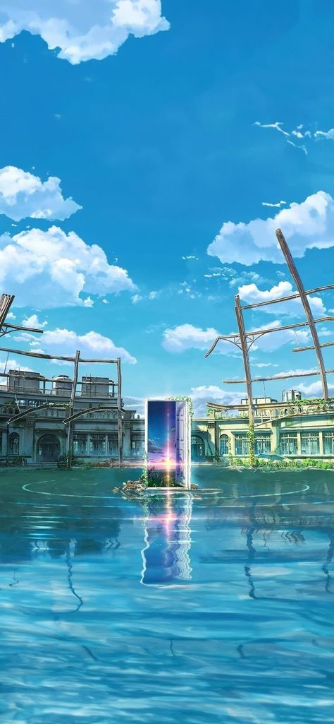 Suzume Door Wallpaper, Makoto Shinkai Movies Wallpaper, Suzume Scenery, Suzume Anime Wallpaper, Suzume Wallpaper Aesthetic, Suzume No Tojimari Wallpaper Aesthetic, Suzume Background, Anime Water Wallpaper, Suzume Wallpaper 4k Phone