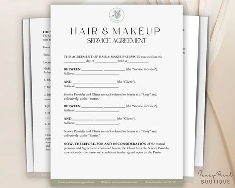 Makeup & Hair Contract, Hair Stylist Agreement,wedding Contract Template,makeup Artist Contract Wedding Makeup Artist, Hair Styling Contract - Etsy Makeup Artist Contract, Employment Form, Wedding Contract, Freelance Makeup Artist, Fancy Print, Star Makeup, Wedding Makeup Artist, Makeup Services, Beauty School