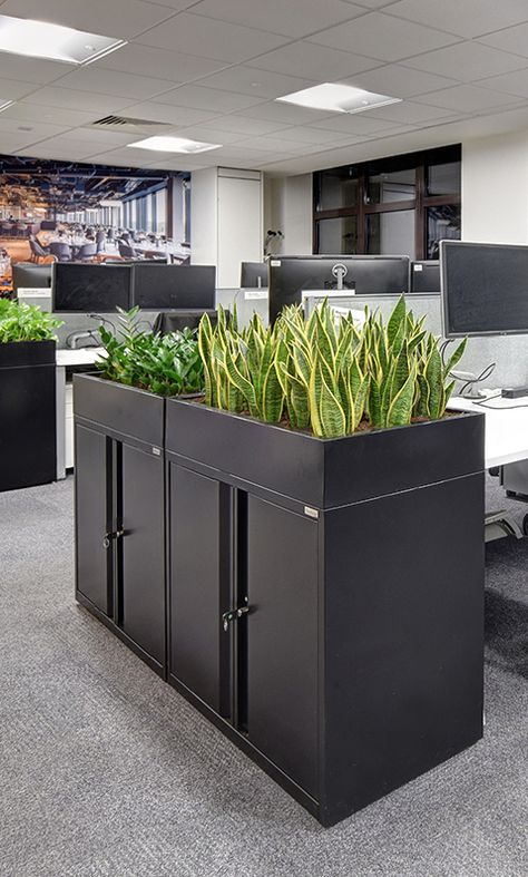 Planter With Storage, Hall Console Table Ideas, Plants Office Decor, Office Planters, Biofilic Design, Eco Office, Plant Office Design, Corporate Office Furniture, Office Refurbishment