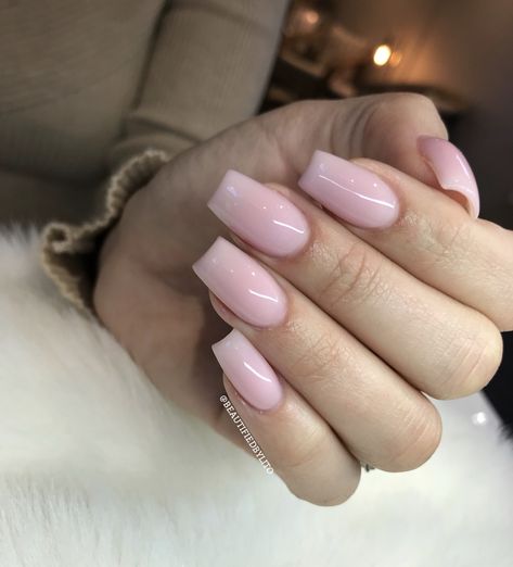 Square Apres Nails, Square Biab Nails Summer, Solid Pink Nails, Solid Colour Nails, Dusty Pink Nails, Sqaure Nails, Milk Nails, Pink Nail Colors, Milky Nails