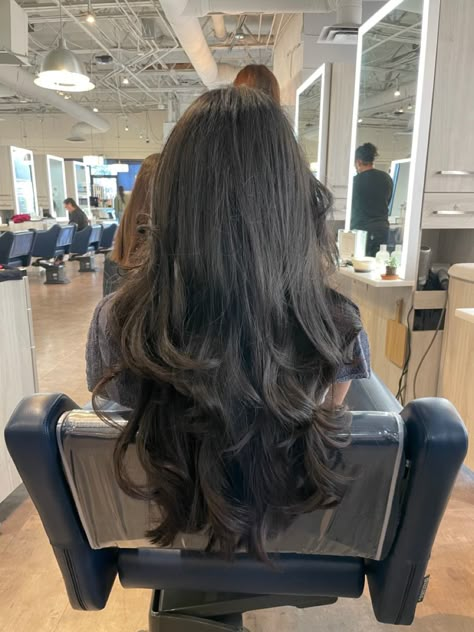 Long Layers Haircut Wavy Hair, Hair Cuts Black Hair, Bombshell Layers, Long Wispy Layers, V Shaped Haircut With Layers, Haircut For Thick Wavy Hair, Layers Black Hair, Black Hair With Layers, Long Layered Hair Wavy