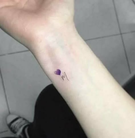 Purple Heart Tattoo, Purple Heart Tattoos, Phoenix Feather Tattoos, Purple Tattoos, Hp Tattoo, Tiny Heart Tattoos, M Tattoos, Bts Tattoos, Small Flower Tattoos