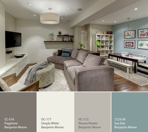 Basement Colors, Light Paint Colors, Revere Pewter, Living Room Color Schemes, Vinyl Decor, Trendy Living Rooms, Living Room And Dining Room, Design Apartment, Room Color Schemes