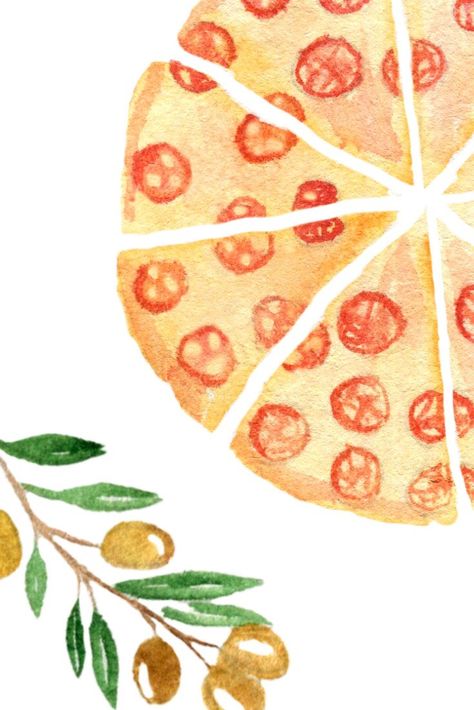 Baby Pizza, Birthday Pizza, Watercolor Menu, Party Pizza, Pizza Birthday, Food Watercolor, Pizza Gifts, Pizza Art, Learn Watercolor Painting