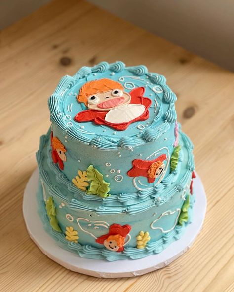 Ponyo Studio Ghibli Cake, Ponyo Cakes, Studio Ghibli Cake, Miffy Cake, 22nd Birthday Cakes, Anime Cake, Cute Cake, Pretty Birthday Cakes, Cute Birthday Cakes