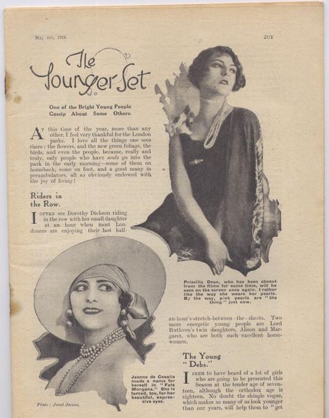 1920s magazine page Gossip Magazine Layout, 1800s Magazine, 1920s Fashion Magazine, 20s Magazine, 1920s Magazine, Flapper Fanny, 20s Aesthetic, Yearbook Themes, Pirate Captain