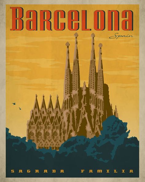 Barcelona, I still long to hold her once more... This #vintage style #travelposter is available now, in Sunset and Day versions. Get yours today at bcgoodsintl.com #travelwide #barcelona #españa #europe #travel Barcelona Travel Poster, Spain Vintage, Deco Living, Art Deco Living Room, Travel Crafts, Room Prints, Retro Travel Poster, Art Deco Posters, Posters Framed