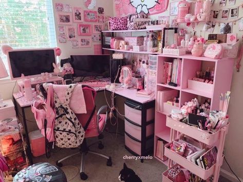 Click through to see which of these interiors capture your personal style. Kawaii Core Bedroom, Pink Emo Room, Pink Room Decor, Pastel Room, Cute Bedroom Decor, Cute Room Ideas, Gamer Room, Pretty Room, Dreamy Room