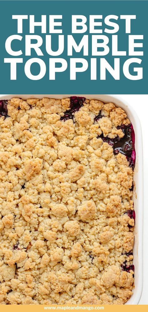 Learn how to make the most delicious butter streusel topping ever! This super yummy cookie-like crumble topping is buttery with the perfect amount of sweetness. It’s crazy good! Can be made in just 5 minutes with a few simple ingredients that I bet you already have in your fridge and pantry. Use as a crumble topping on your favorite baked goods like pies, cakes, muffins and of course crumbles! Or bake it separately and sprinkle over yogurt, ice cream, etc. for a delicious crispy topping. Crumble Recipe Topping, Crumb Topping For Pie, Pie Crumble Topping, Crumb Cake Topping, Crumb Topping Recipe, Streusel Topping Recipe, Cobbler Topping, Camping Desserts, Fruit Crumble