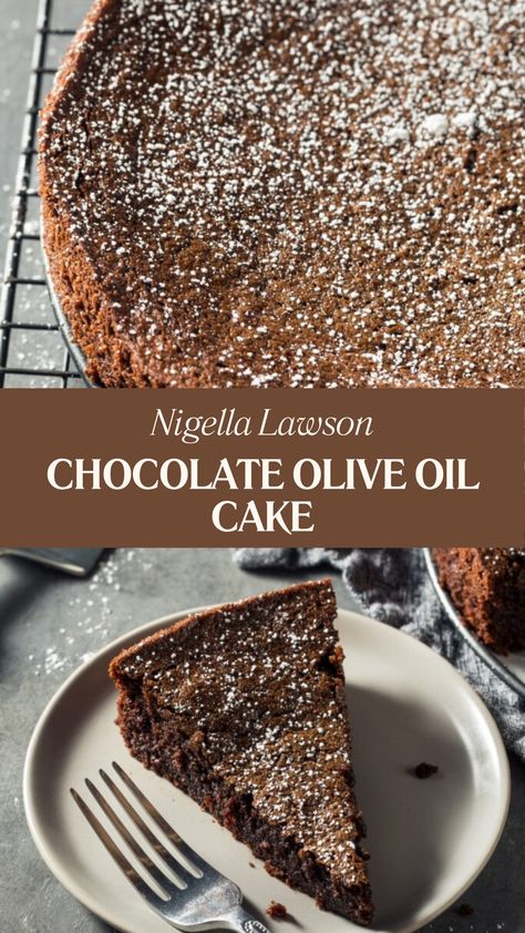 Nigella Chocolate Olive Oil Cake Chocolate Olive Oil Cake Recipe, Olive Oil Dessert Recipes, Olive Oil Chocolate Cake, Chocolate Ricotta Cake, Cakes Made With Oil, Gf Cake, Chocolate Olive Oil Cake, Nigella Lawson Recipes, Baking Healthy