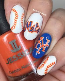 Ny Mets Nails, Mets Nails, Baseball Nail Designs, Press On Nails Size, Mystic Nails, Baseball Nails, Nyc Nails, Nails Size, Gel Press On Nails