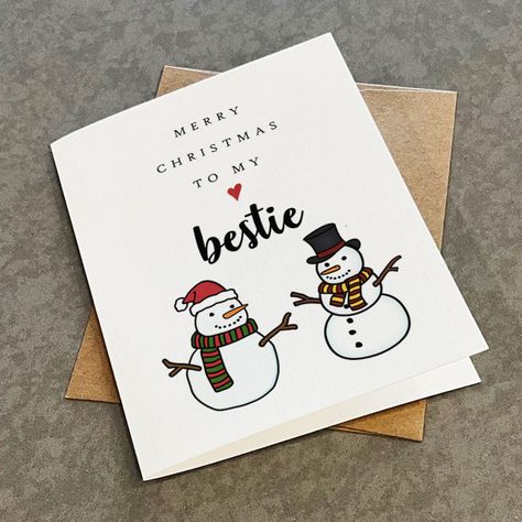 Mery Chirtmas Card, Bestie Christmas Card Ideas, Christmas Day Greeting Card, Christmas Cards Handmade For Best Friend, Bff Christmas Cards, Homemade Christmas Cards For Friends, Snow Man Christmas Cards, Merry Christmas Handmade Cards, Seasonal Greetings Card