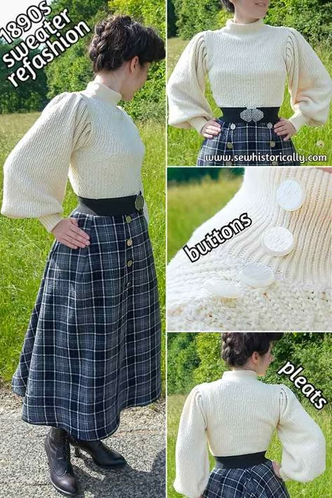 History Bounding Outfits, Edwardian Fashion Modern, Historical Crochet, Victorian Fashion Aesthetic, Outlander Fashion, Historical Clothing Patterns, Walking Skirt, History Bounding, Sweater Refashion