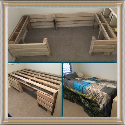 Pallet Bed Frame Twin Size, Pallet Bed Twin Size, Pallet Bed With Storage, Diy Pallet Bed Ideas Queen, Twin Pallet Bed, Twin Pallet Bed Diy, Queen Size Pallet Bed Frame Diy, Diy Pallet Bed Ideas, Palette Bed Diy