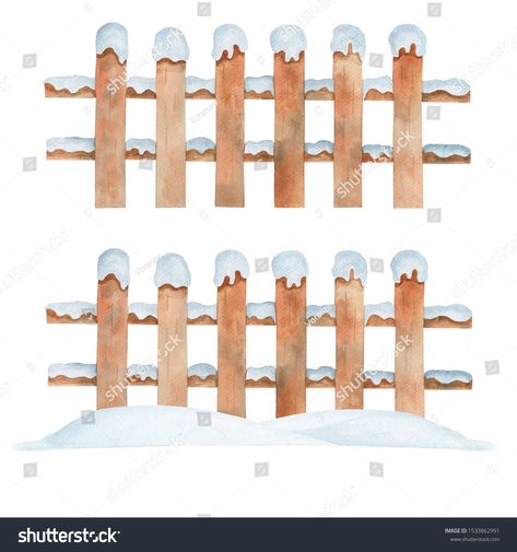 Hand Drawn Old Wooden Fence covered with Snow isolated on White Background. Watercolor Illustration. Winter and Christmas Concept. Royalty free image illustration Long Term Care Activities, Old Wooden Fence, Snow Fence, Winter And Christmas, Merry Christmas Images, Background Watercolor, Wooden Fence, Picket Fence, Christmas Vectors