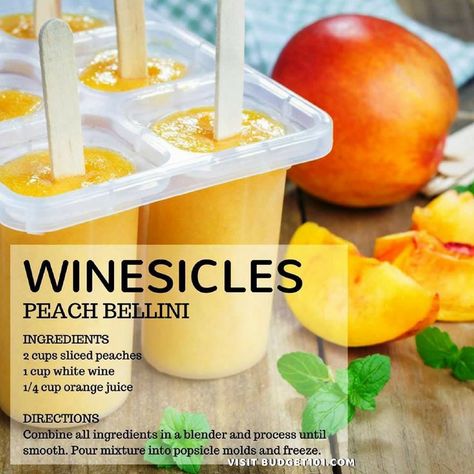 Wine Popsicles, Boozy Ice Pops, Boozy Popsicles, Boozy Desserts, Peach Bellini, Wine Desserts, Popsicle Recipes, Frozen Drinks, Alcohol Recipes