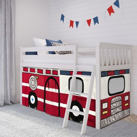 Max and Lily Cotton Underbed Firetruck Curtain - Bed Bath & Beyond - 36916698 Fire Truck Room Ideas Little Boys, Fireman Room, Firefighter Bedroom, Fire Truck Bedroom, Fire Truck Room, Firetruck Bed, Truck Bed Tent, Curtain Bed, Truck Room