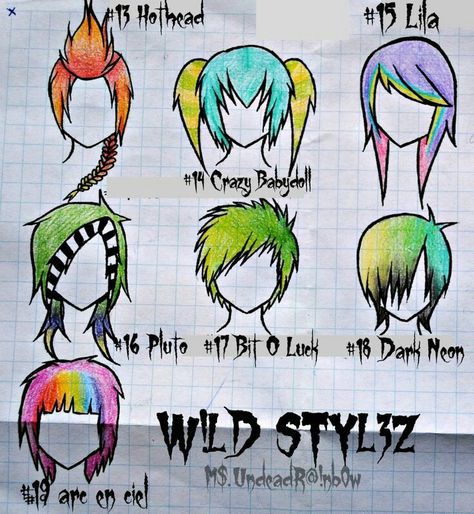 Wild Hair Reference, Scene Hair Color Ideas, Scene Hair Drawing, Emo And Scene, Scene Hair Colors, Scene Emo Art, Scene Kid Art, Hot Head, Character Hair