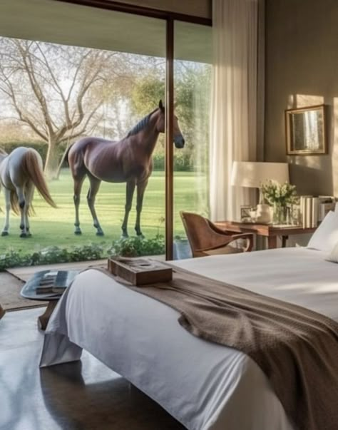 Country House With Horses, Horse Farm Aesthetic, Ranch House Aesthetic, House With Horses, Equestrian Bedroom, Farm Lifestyle, Dream Life House, Bedroom Views, Countryside House