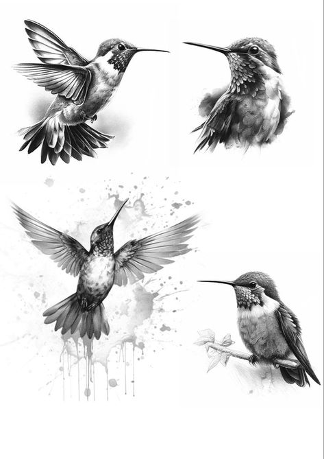 Realism Animal Tattoo, Hummingbird Tattoo Black, Hummingbird Flower Tattoos, Hummingbird Drawing, Petit Tattoo, Lion Photography, Animal Illustration Art, Eagle Tattoos, Hummingbird Art