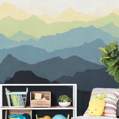 Modern Nurseries, Mountain Mural, Illusion Of Depth, Murals For Kids, Church Nursery, Yellow Ombre, Nursery Modern, Grand Art Mural, Mountain Wallpaper